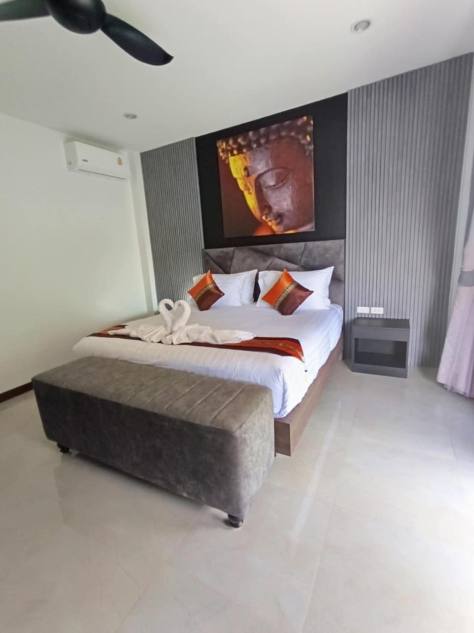 Bed, hair dryier, air conditioner