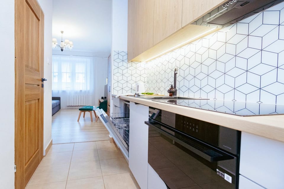 Kitchen or kitchenette, dishwasher, stove