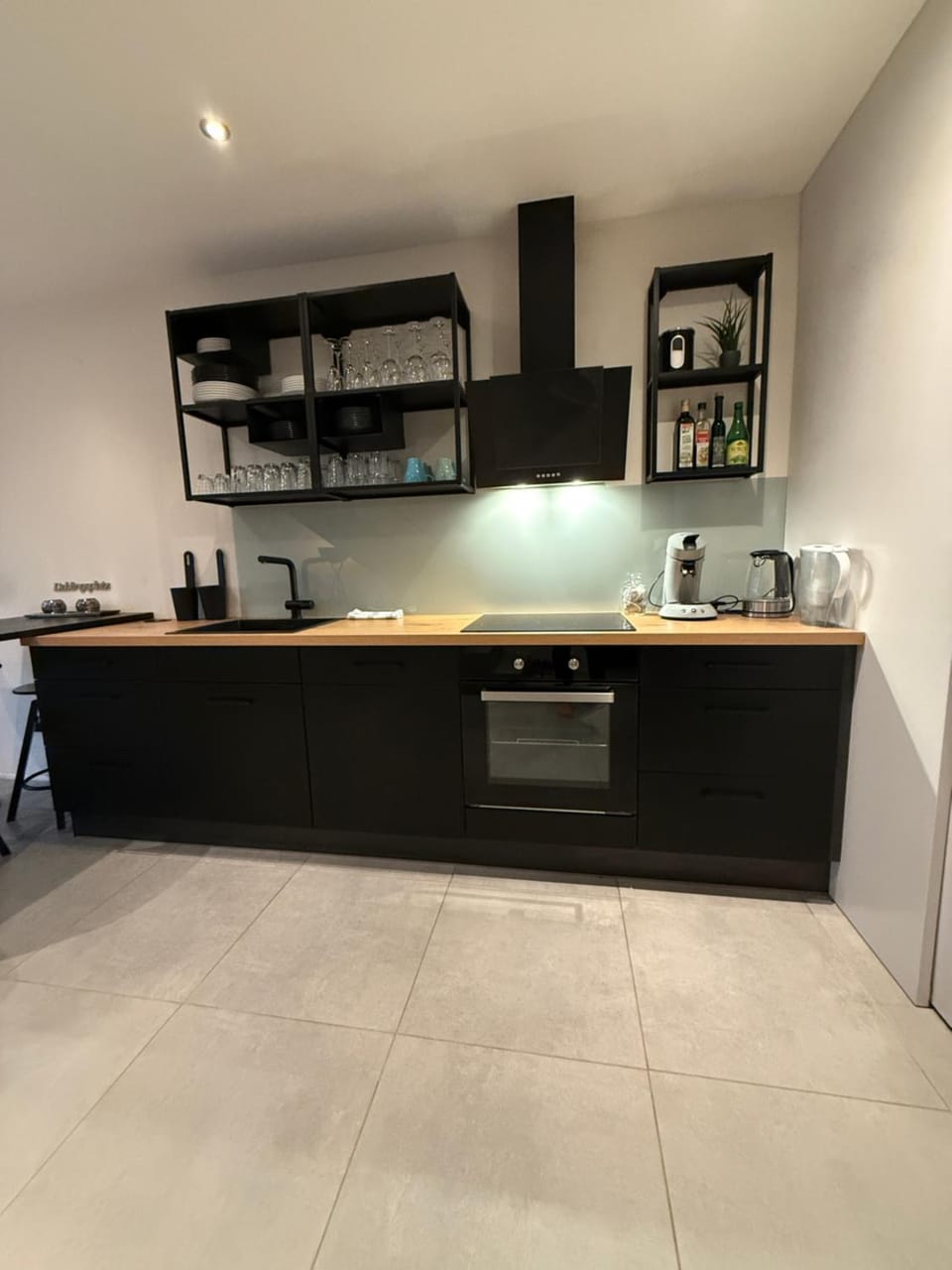 Kitchen or kitchenette, stove