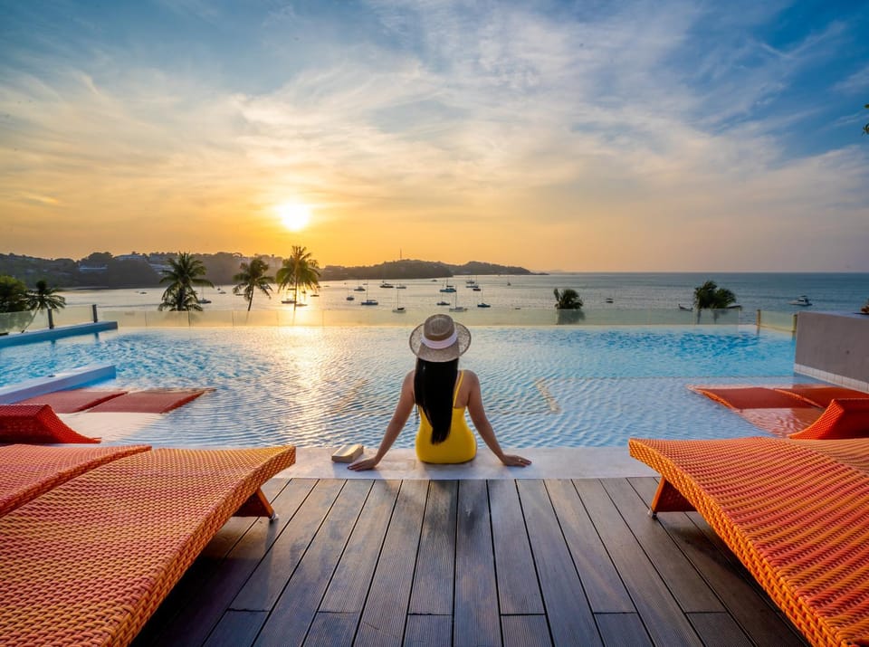 View (from property/room), Landmark view, Mountain view, Sea view, Swimming pool, Sunset, sunbed