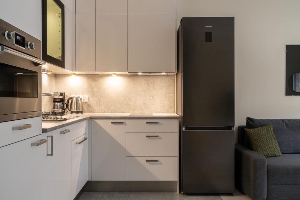 Kitchen or kitchenette, stove