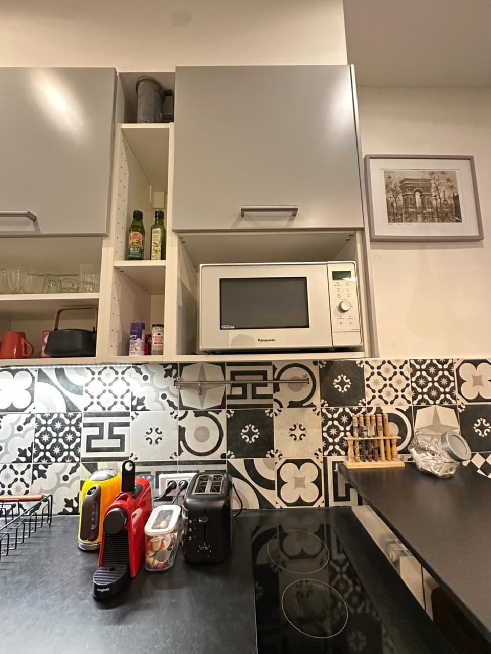minibar, oven, stove