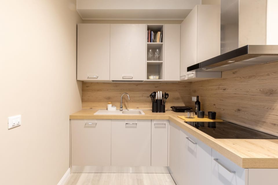 Kitchen or kitchenette, stove
