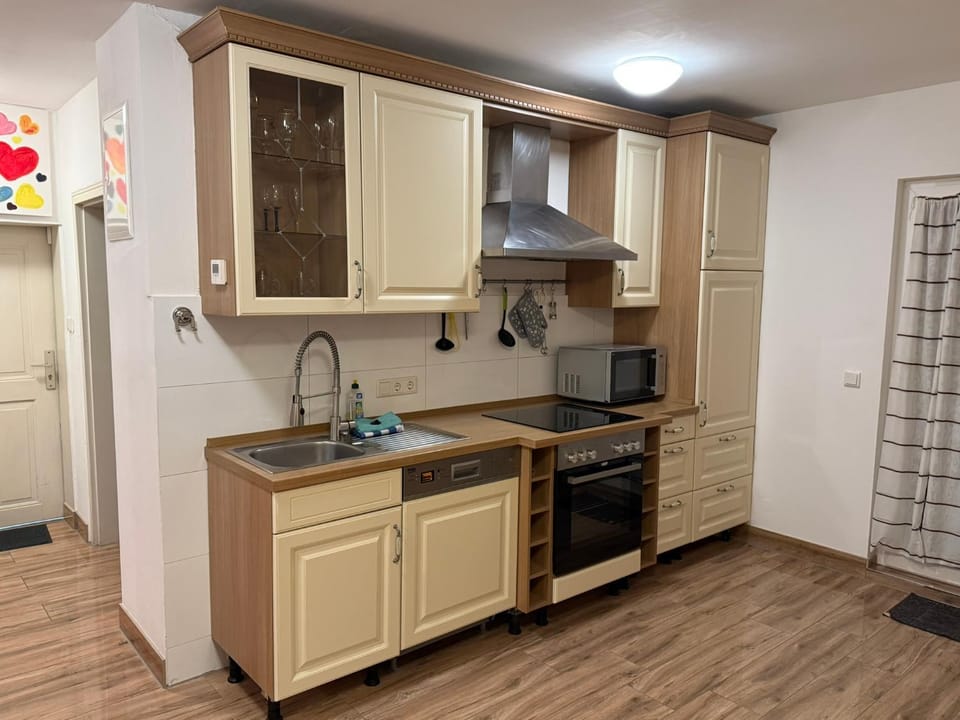 Kitchen or kitchenette, dishwasher, oven, stove