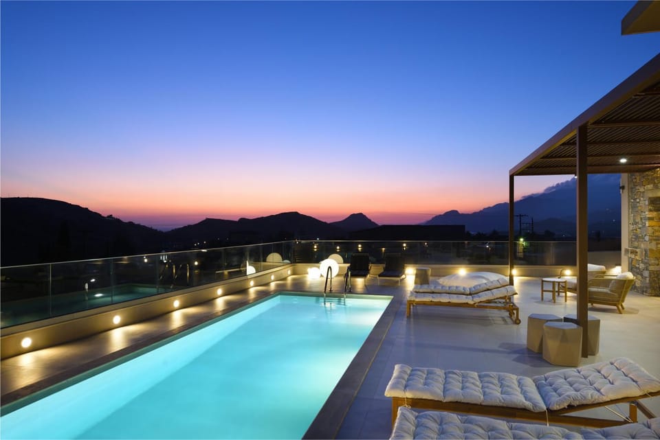Patio, Night, Natural landscape, View (from property/room), Mountain view, Pool view, Sunset, sunbed