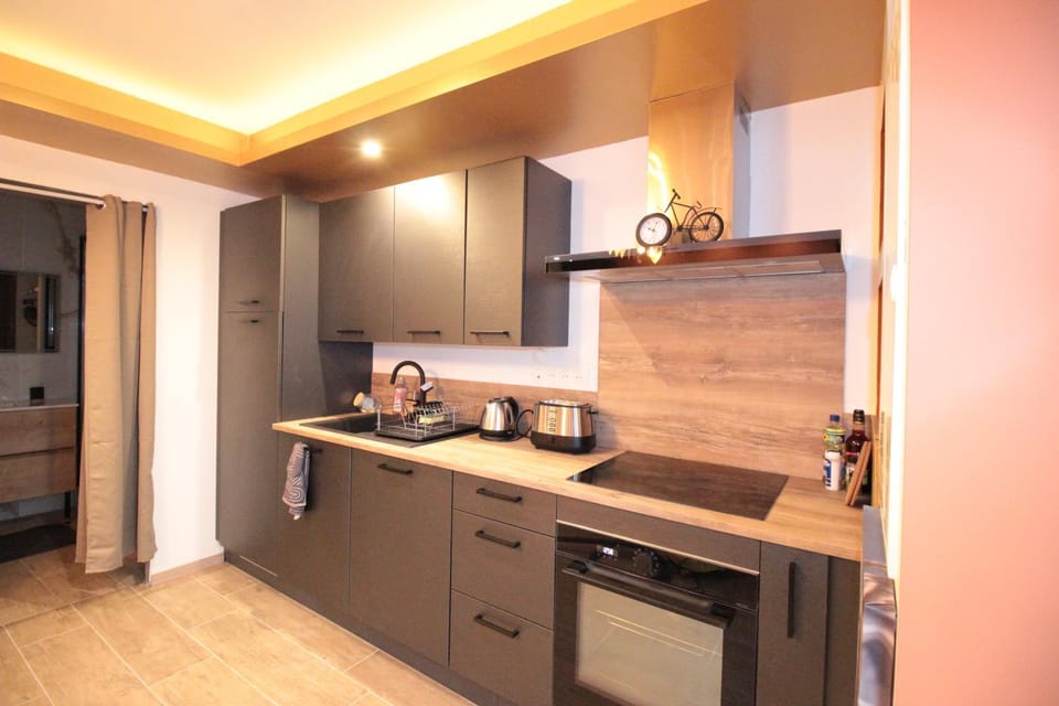Kitchen or kitchenette, dishwasher, stove