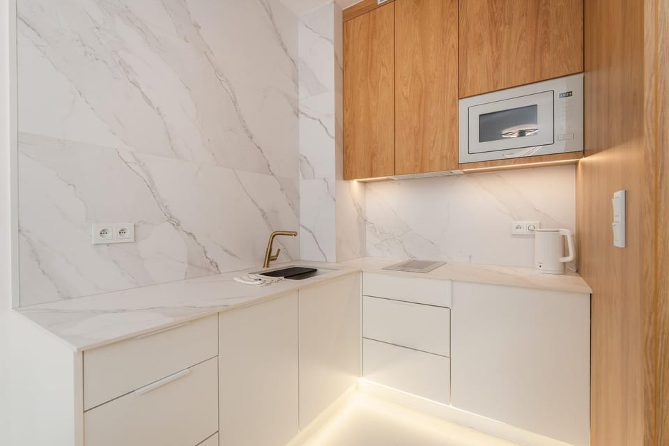 Kitchen or kitchenette, stove