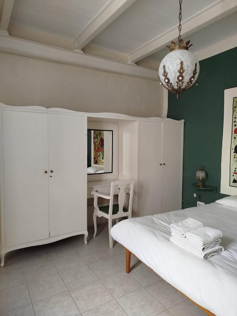 Bed, wardrobe