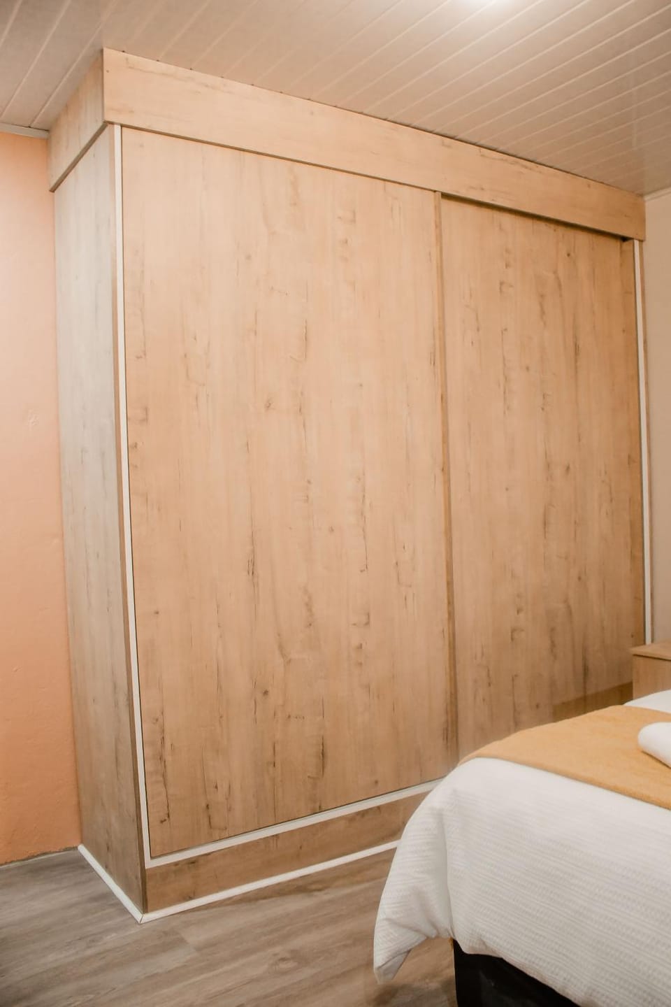 Bed, wardrobe
