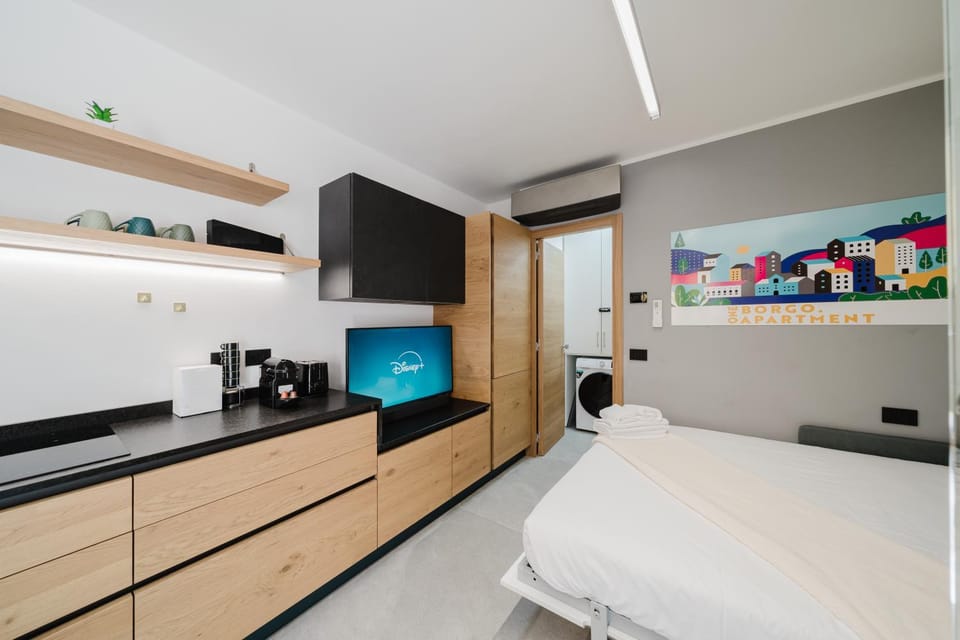 Bed, TV and multimedia, Kitchen or kitchenette, Photo of the whole room, Bedroom, oven