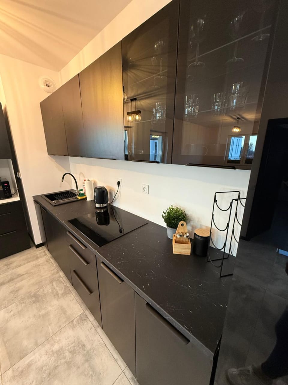 Kitchen or kitchenette, stove