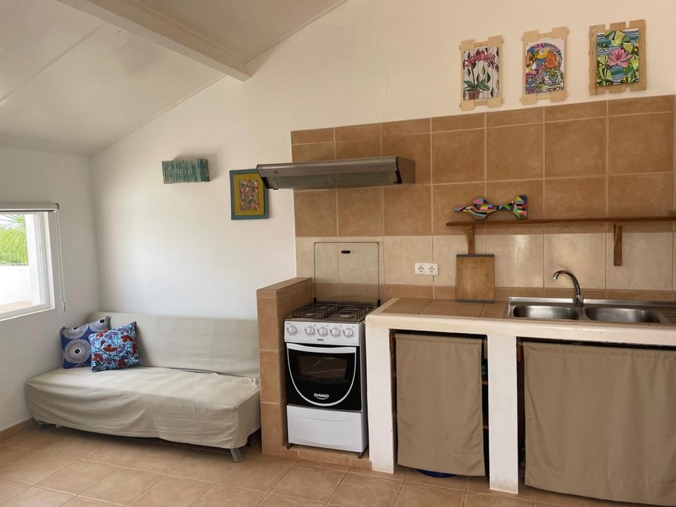 Kitchen or kitchenette, stove
