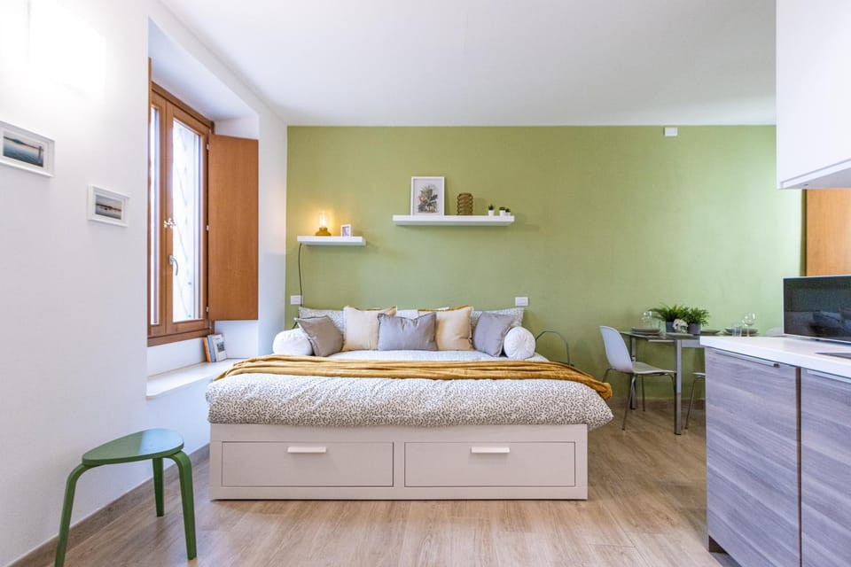 Bed, Kitchen or kitchenette, Living room, Photo of the whole room, Bedroom