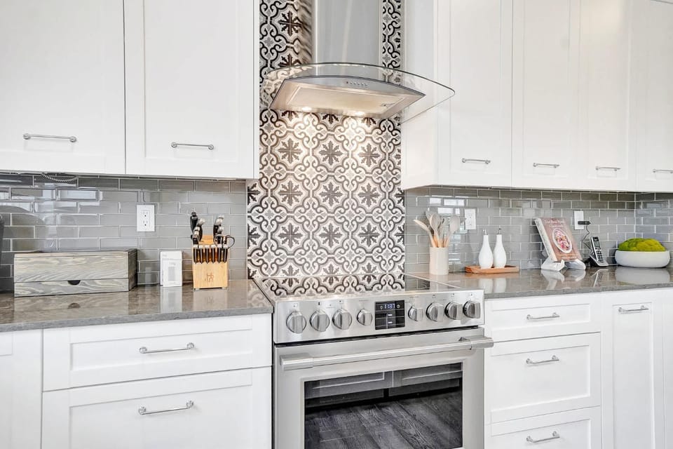 Kitchen or kitchenette, stove