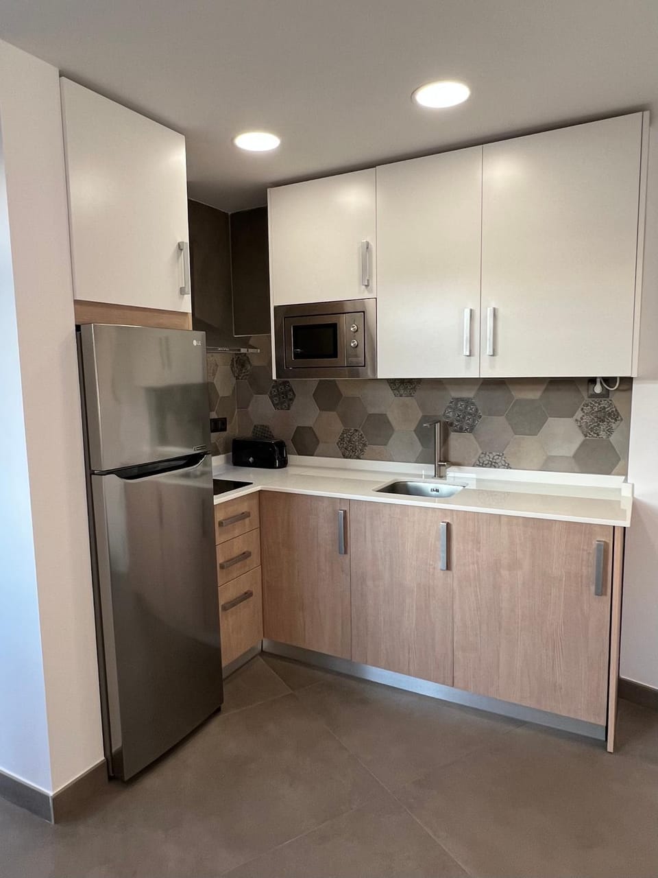 Kitchen or kitchenette, stove