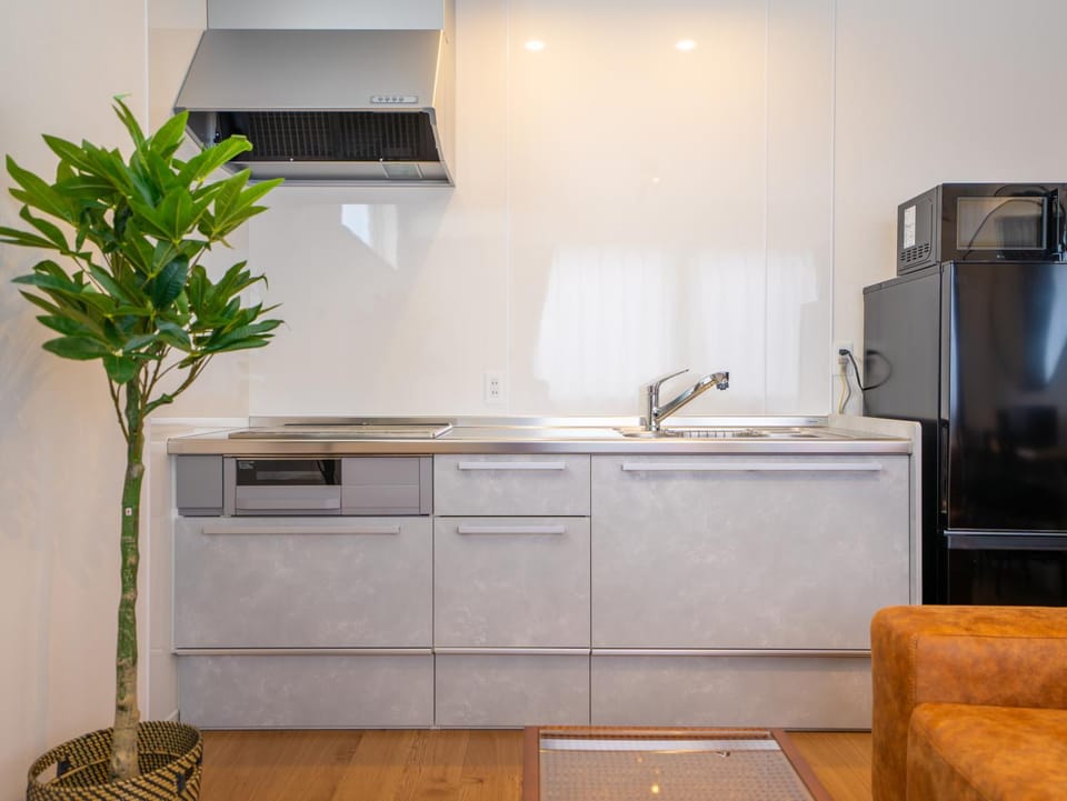 Kitchen or kitchenette, stove
