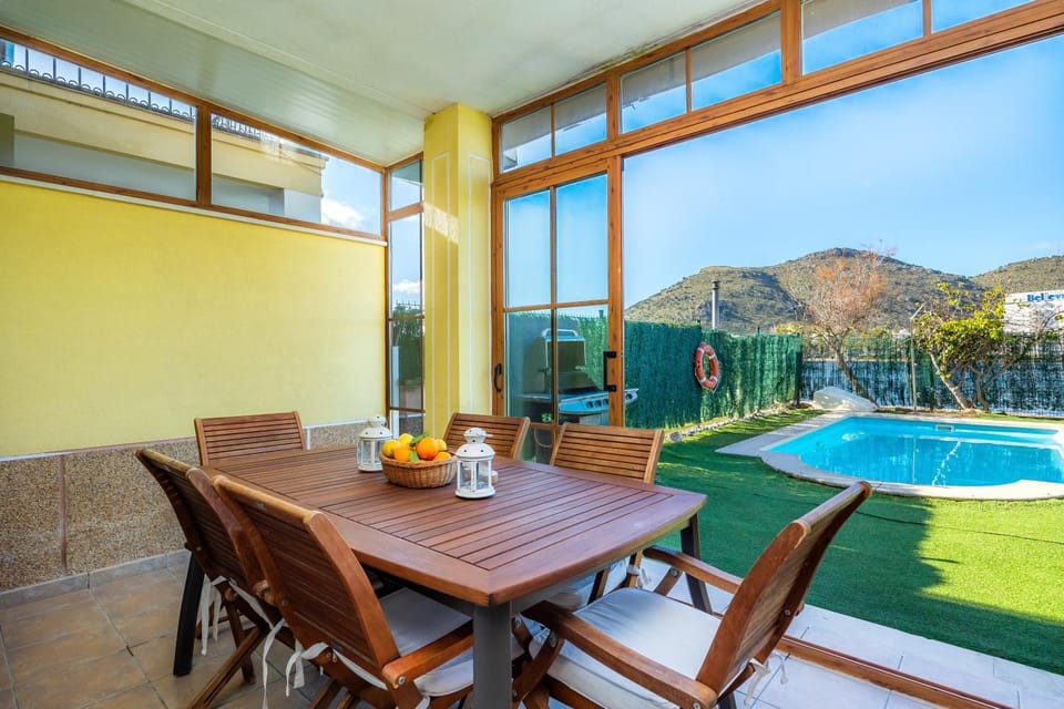 Property building, Living room, Swimming pool