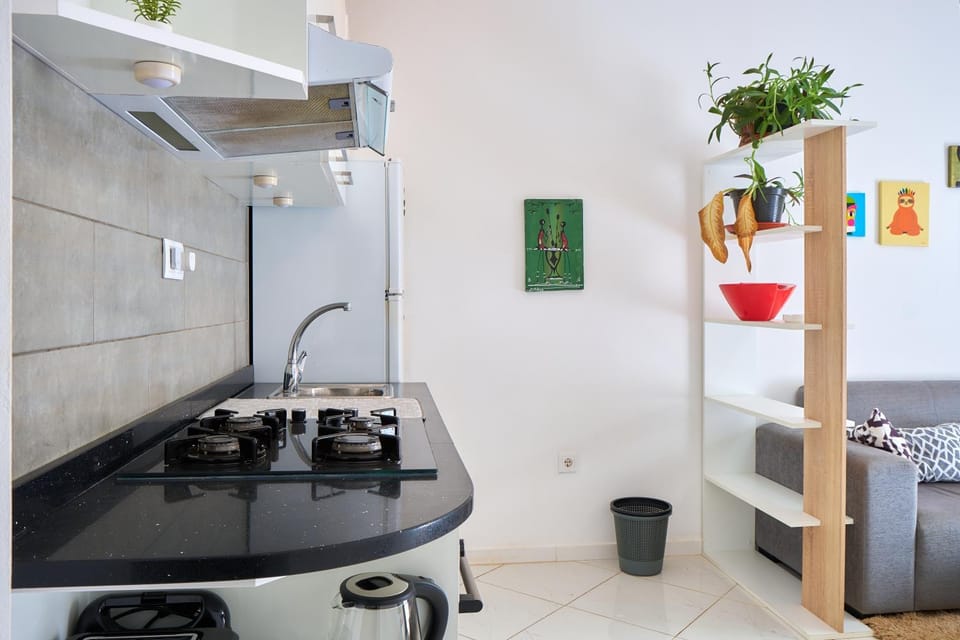 Kitchen or kitchenette, stove
