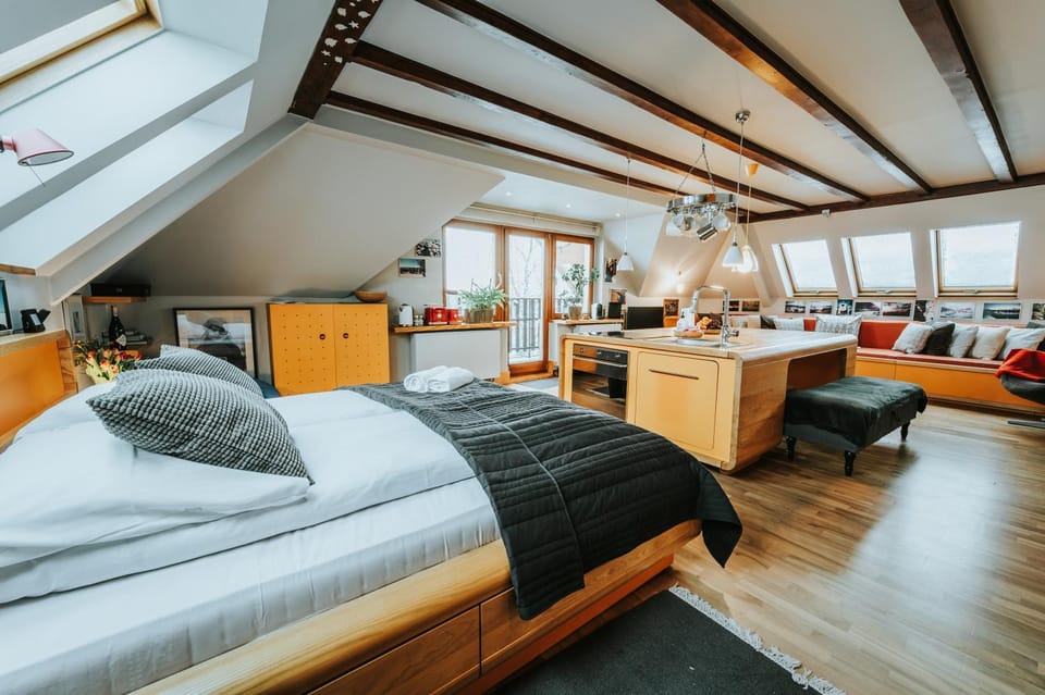 Bed, Living room, Photo of the whole room, Seating area, Bedroom