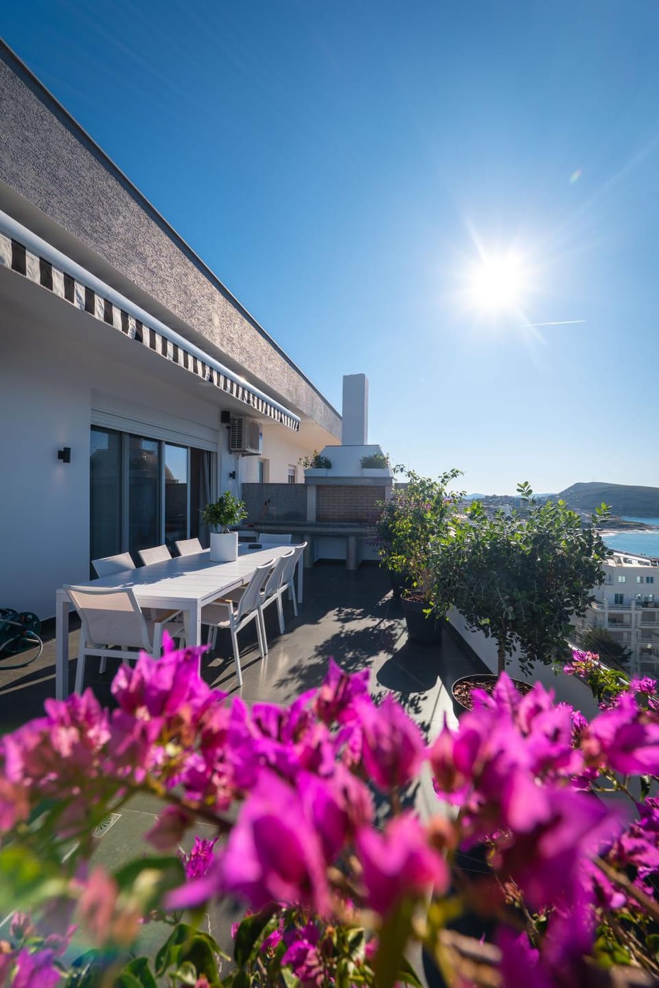 Property building, Patio, Day, Natural landscape, View (from property/room), Balcony/Terrace, Dining area