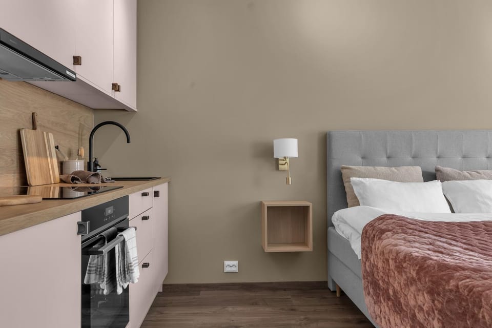 Bed, Kitchen or kitchenette, Bedroom, stove
