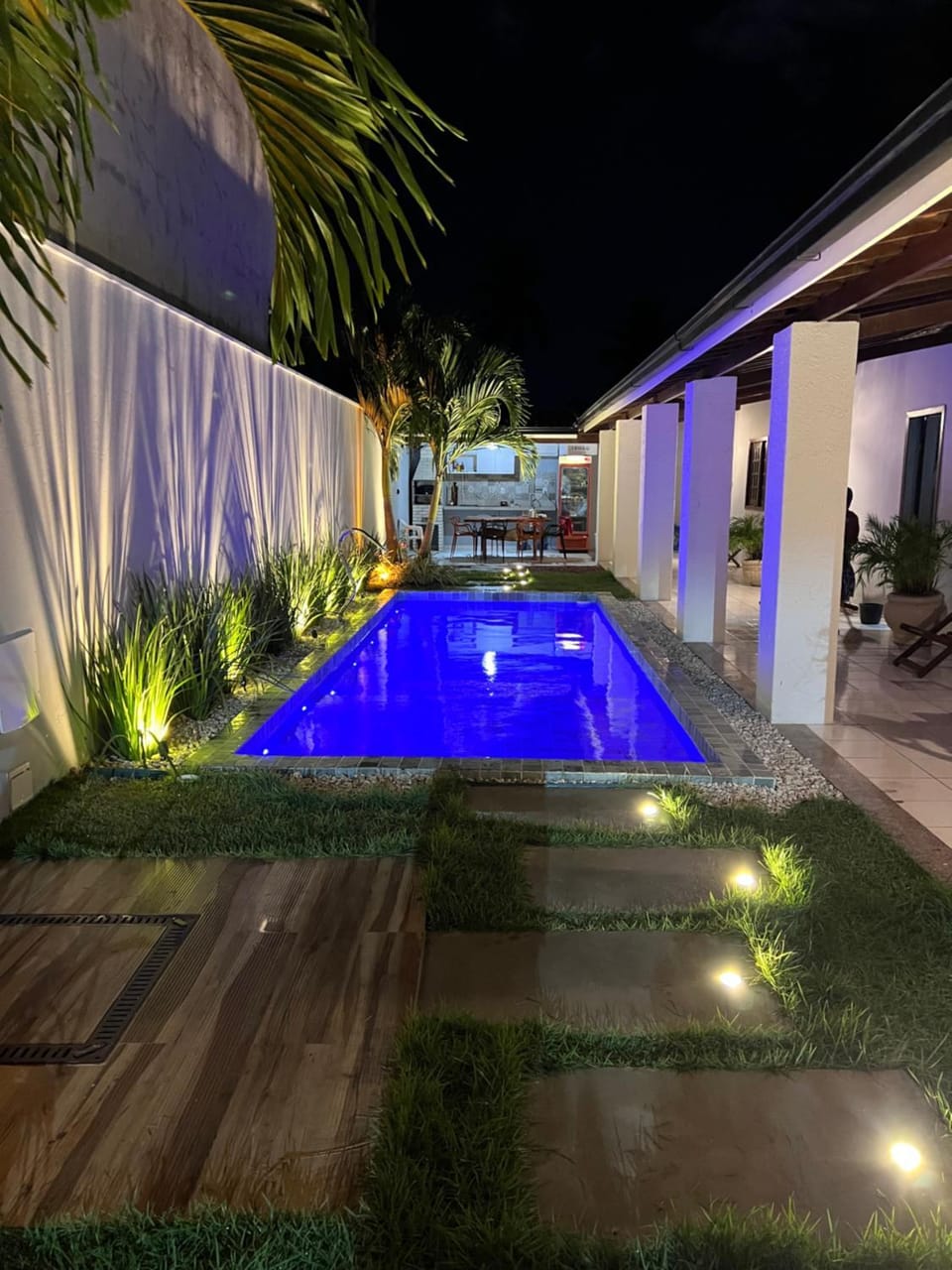 Property building, Night, Garden, Swimming pool, Swimming pool
