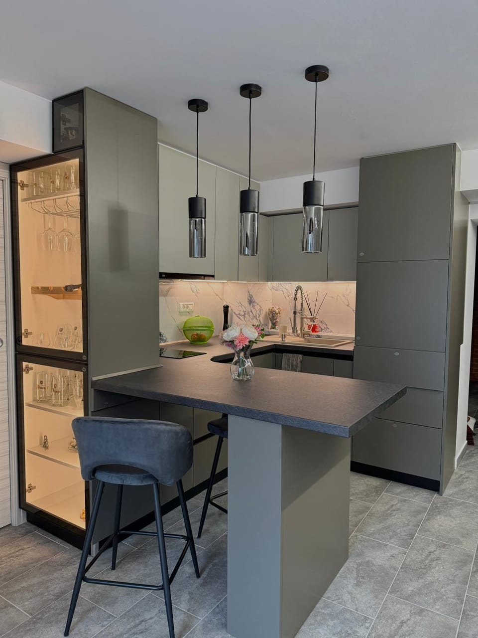 Kitchen or kitchenette, stove