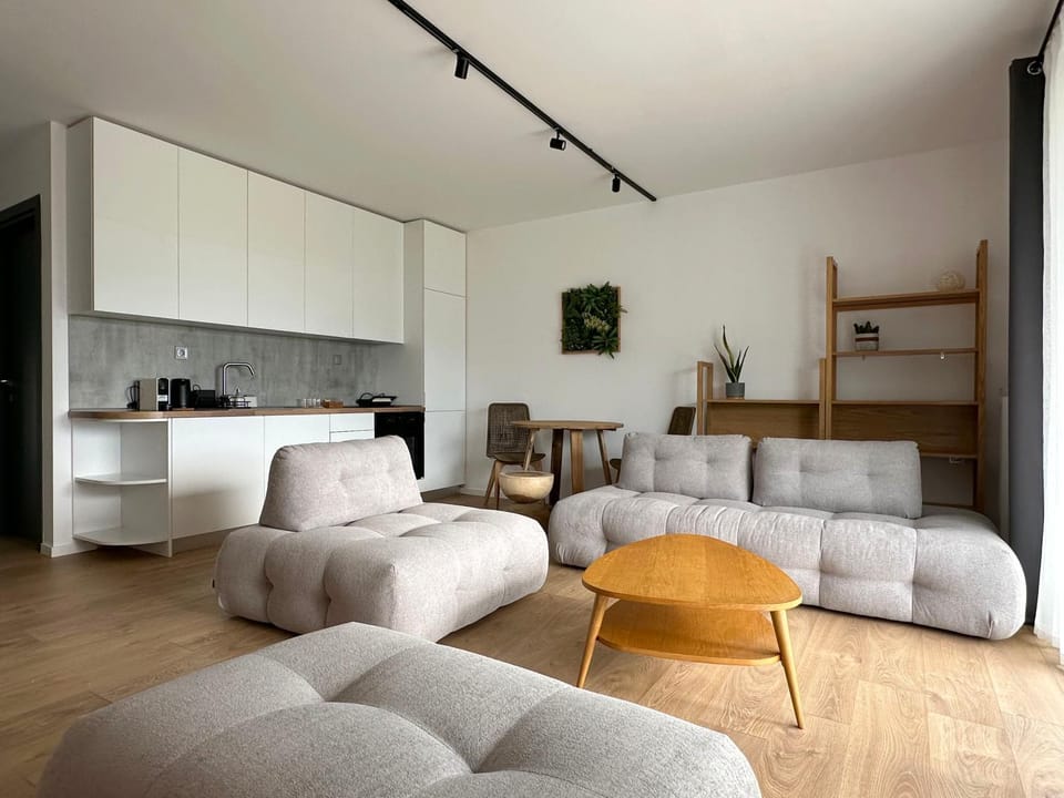 Kitchen or kitchenette, Living room, Seating area, Dining area