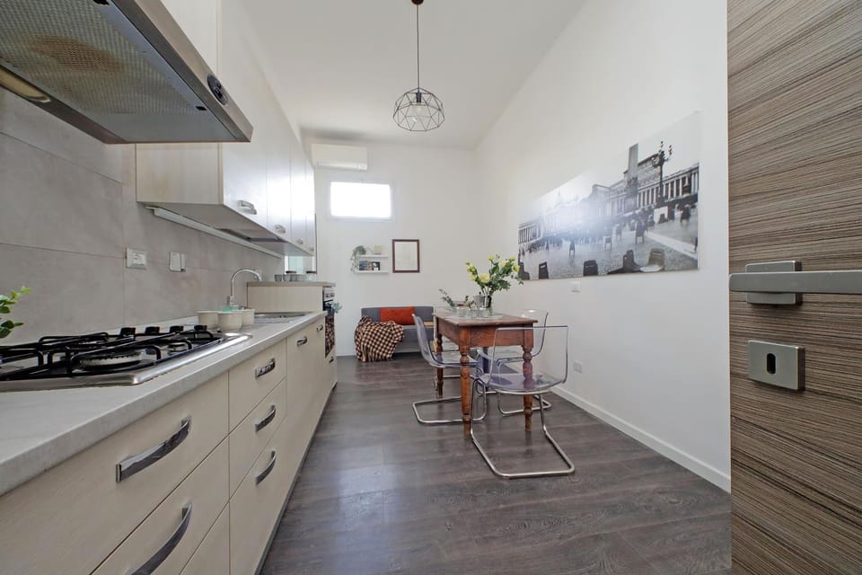 Kitchen or kitchenette, stove