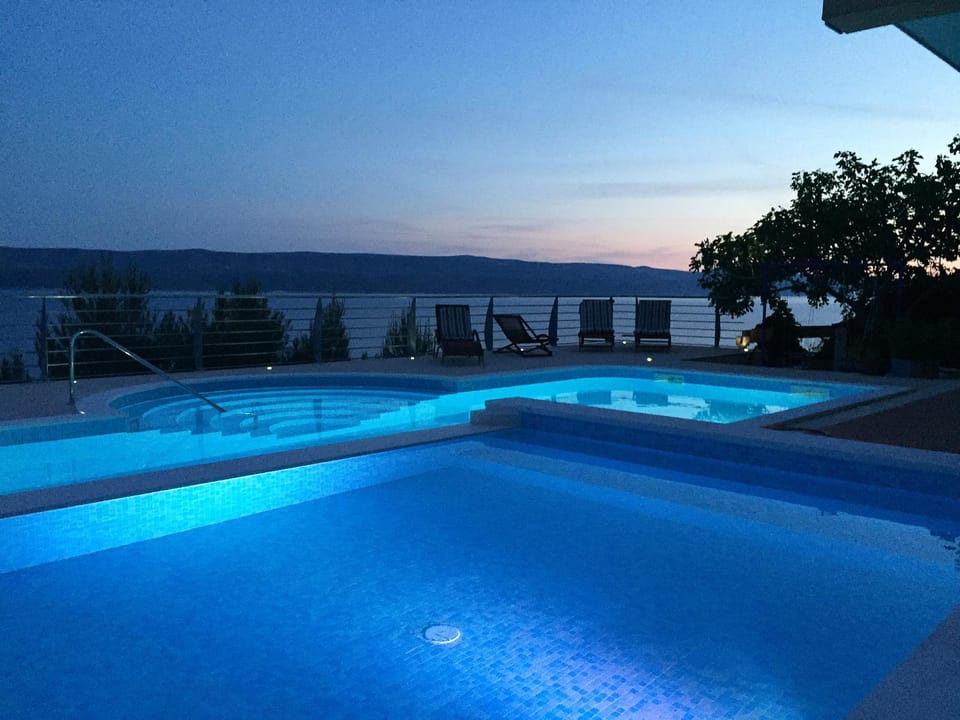 Night, Swimming pool, Sunset