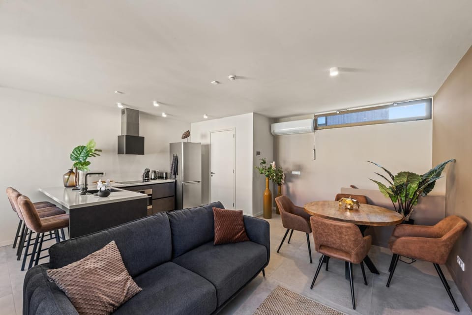 Kitchen or kitchenette, Living room, Seating area, Dining area, air conditioner