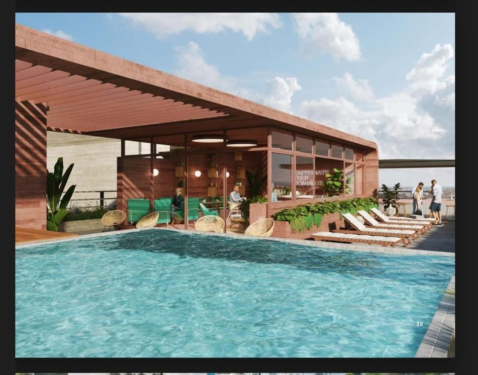 Swimming pool, sunbed