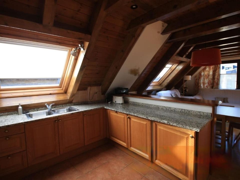 Kitchen or kitchenette, stove