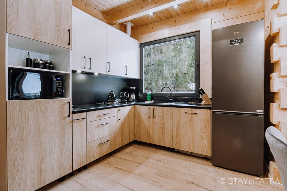 Kitchen or kitchenette, microwave, stove