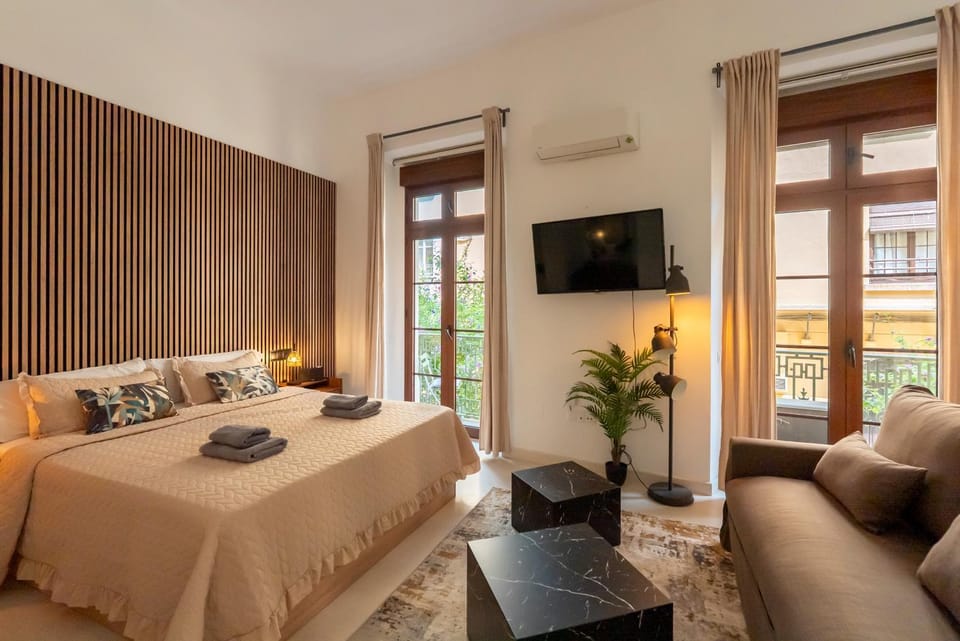 Communal lounge/ TV room, Bed, TV and multimedia, Living room, Photo of the whole room, Seating area, Bedroom, air conditioner