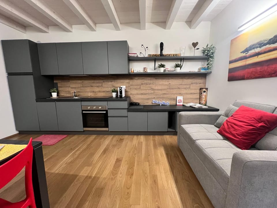 Kitchen or kitchenette, Living room, Seating area, stove