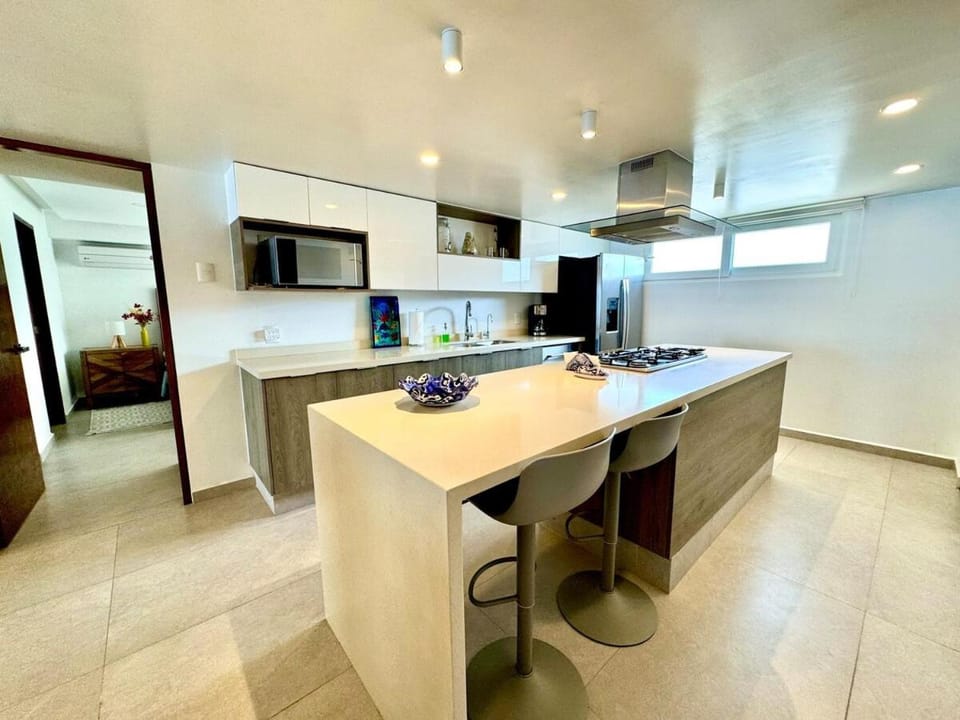 Kitchen or kitchenette, stove