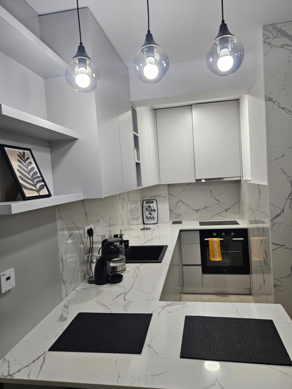Kitchen or kitchenette, dishwasher, stove