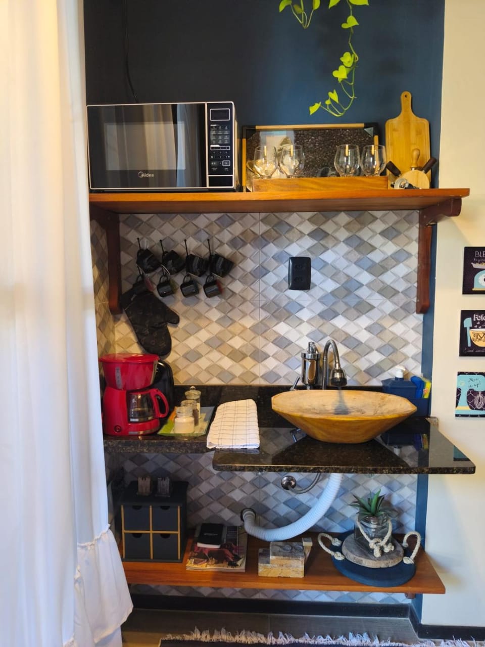 Kitchen or kitchenette, microwave