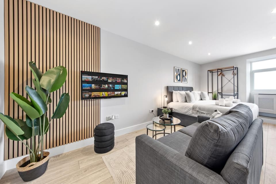 Bed, TV and multimedia, Living room, Photo of the whole room, Seating area, Bedroom