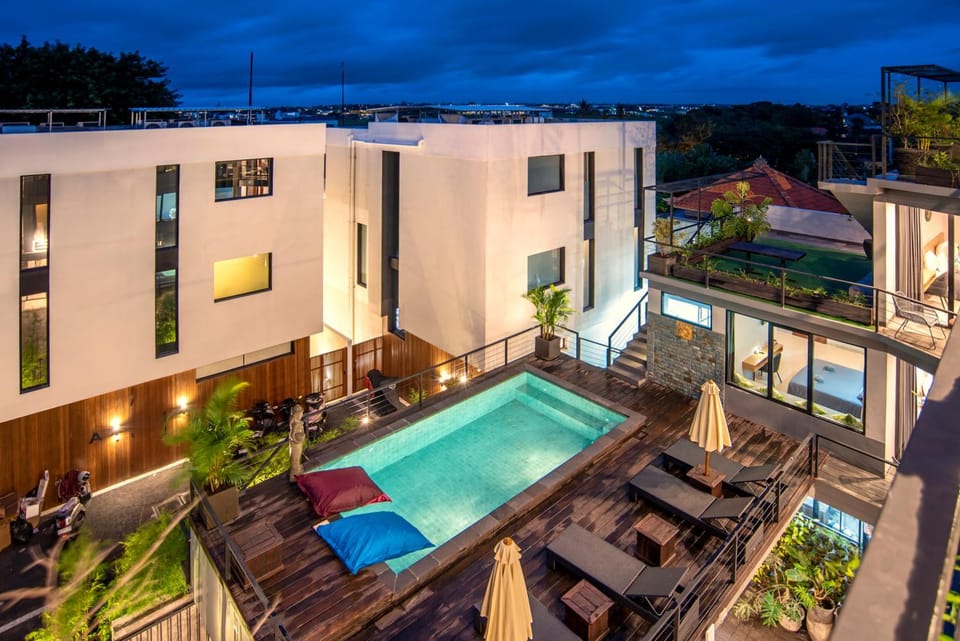 Property building, Night, Balcony/Terrace, Pool view, Swimming pool, sunbed