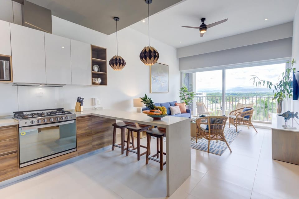 Living room, kitchen