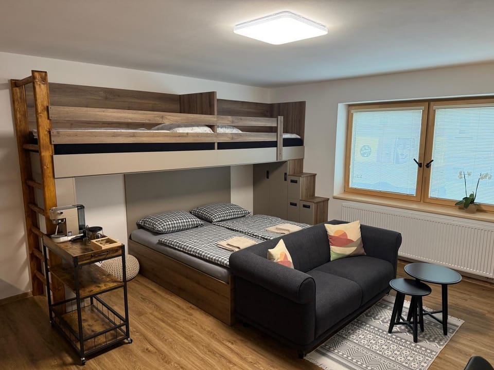 Bed, Living room, Seating area, bunk bed