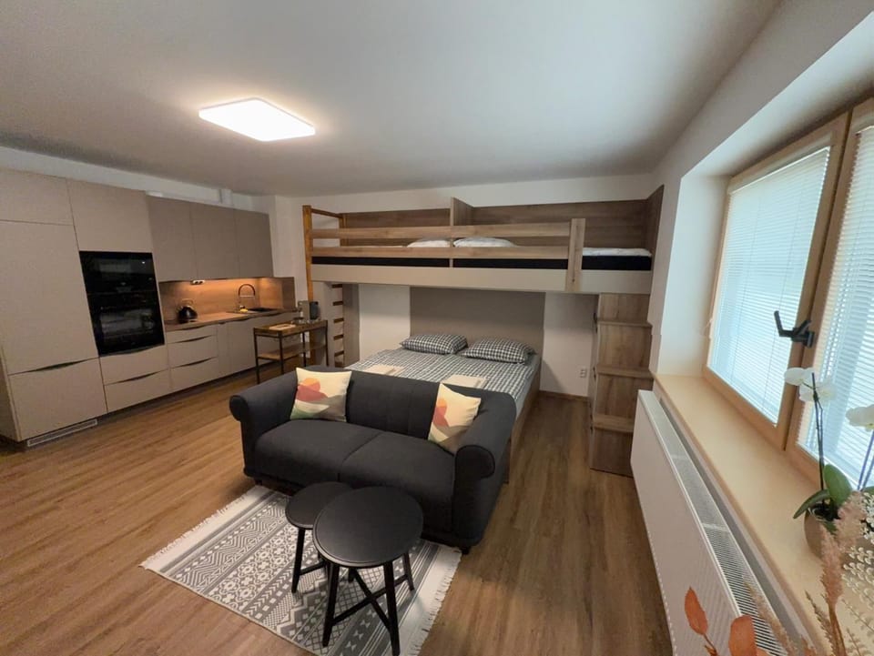 Kitchen or kitchenette, Living room, Bedroom