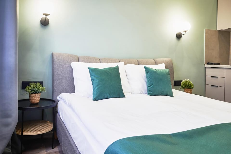 Bed, Kitchen or kitchenette, Photo of the whole room, Decorative detail, Bedroom