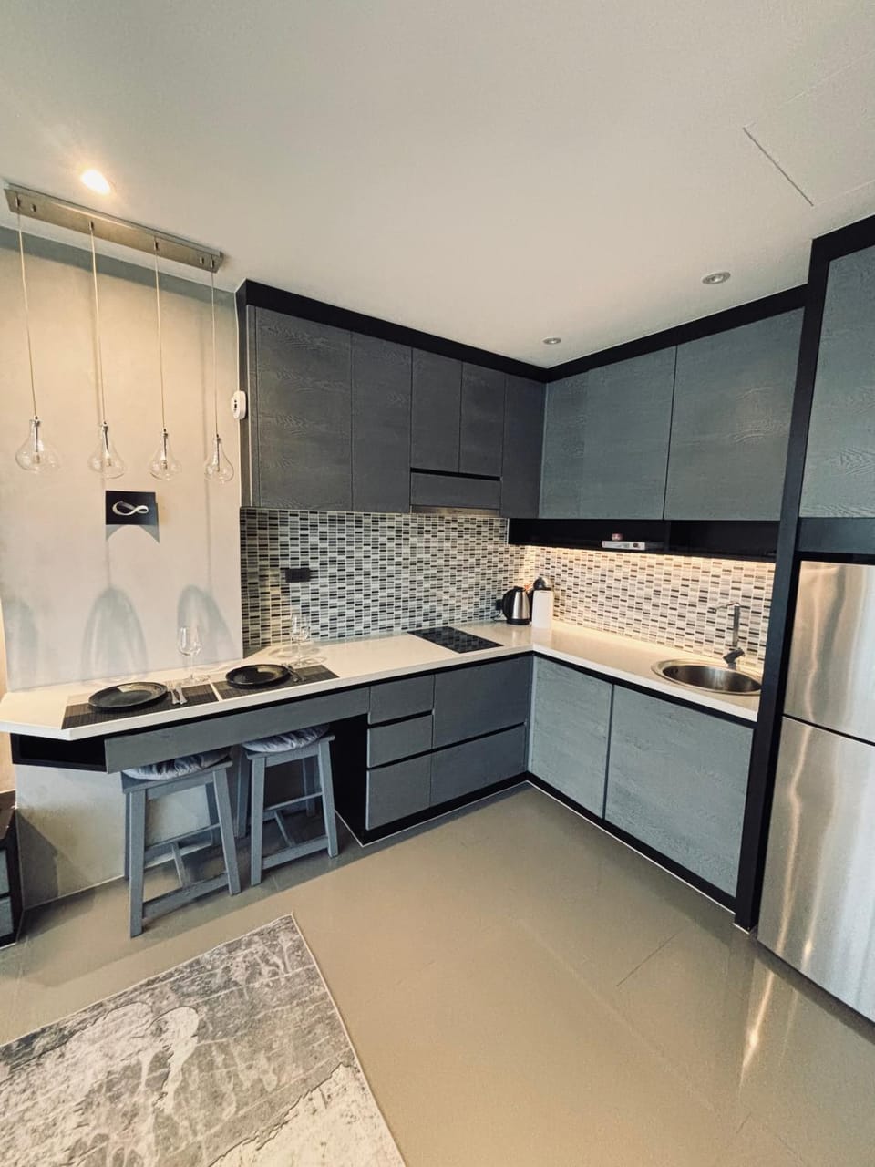 Kitchen or kitchenette, stove