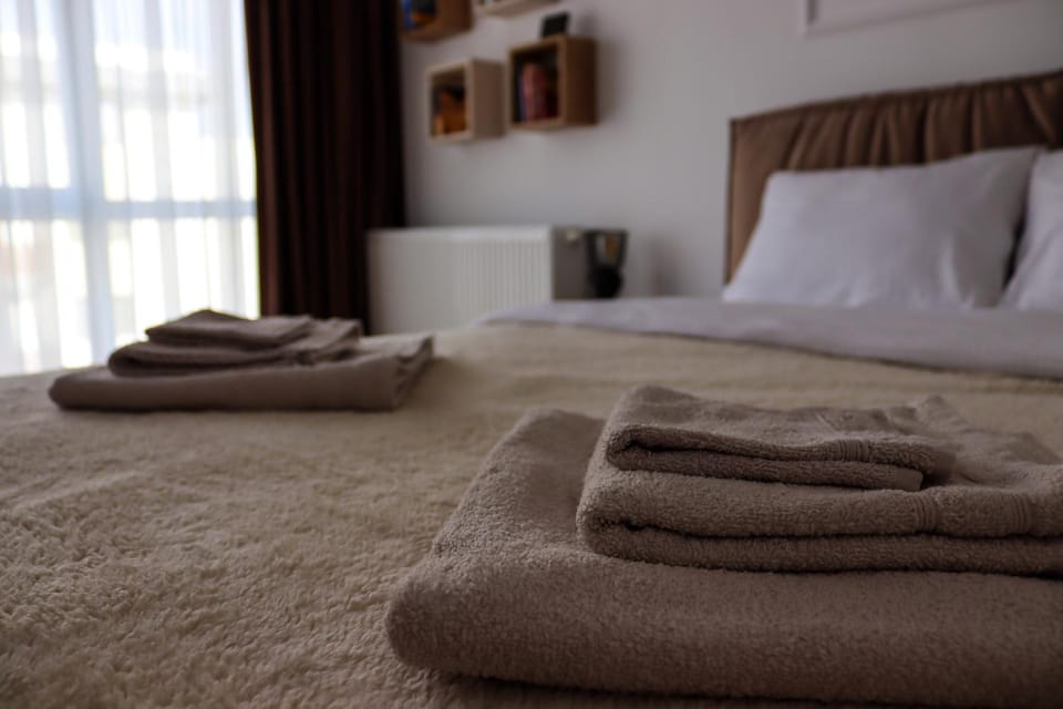 Bed, towels, towels