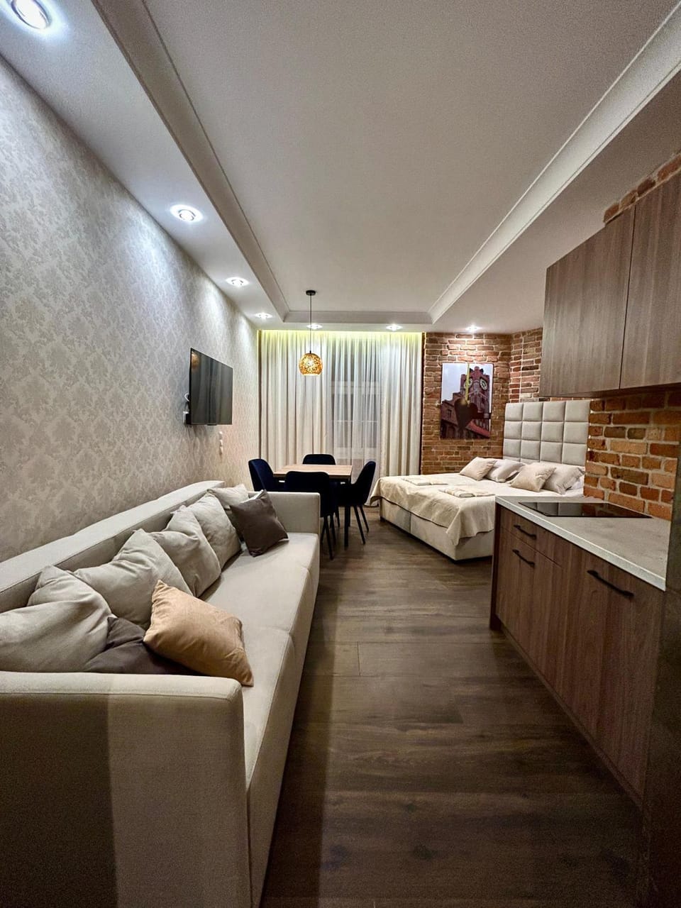 Bed, TV and multimedia, Kitchen or kitchenette, Living room, Photo of the whole room, Bedroom