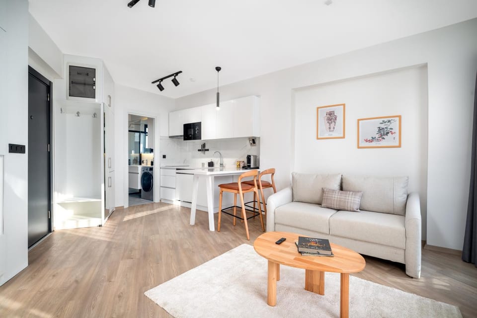 Kitchen or kitchenette, Living room, Dining area, oven, kitchen