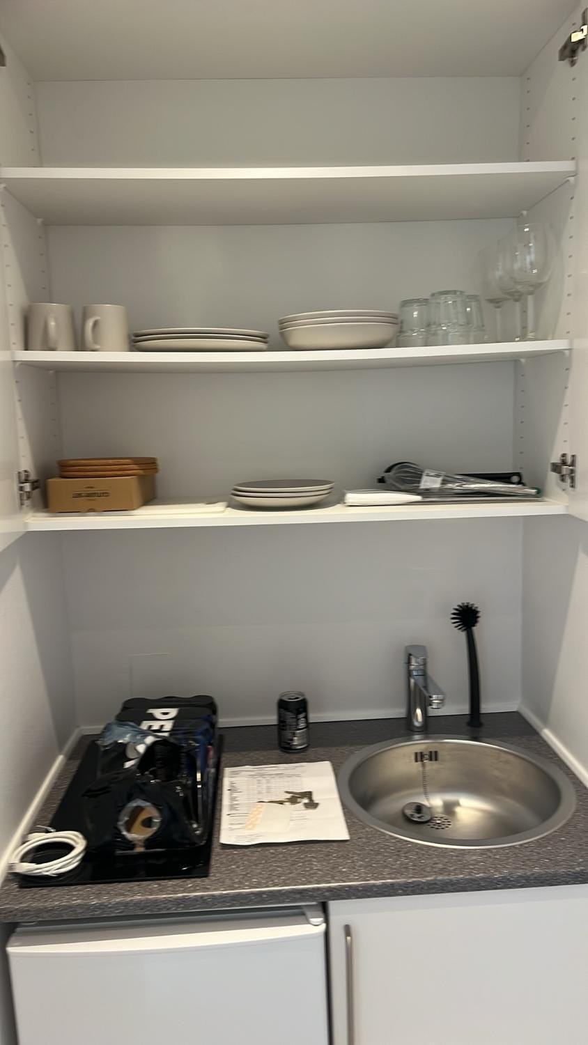 Kitchen or kitchenette, stove